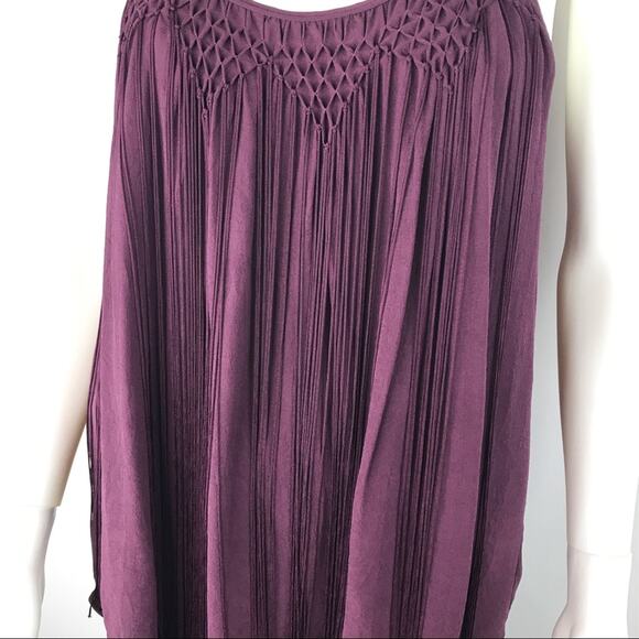 Joie Maroon Fringe Silk Blouse Chiffon Smocked Top - Picture 6 of 9